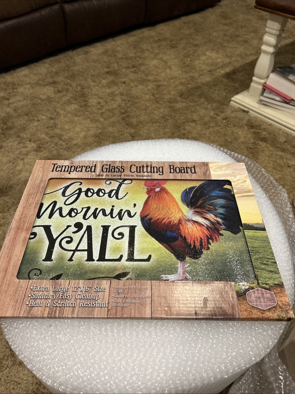 Country Side Tempered Glass CUTTING BOARD- ROOSTER “Good Morning Y’all “-12”x16” gallery