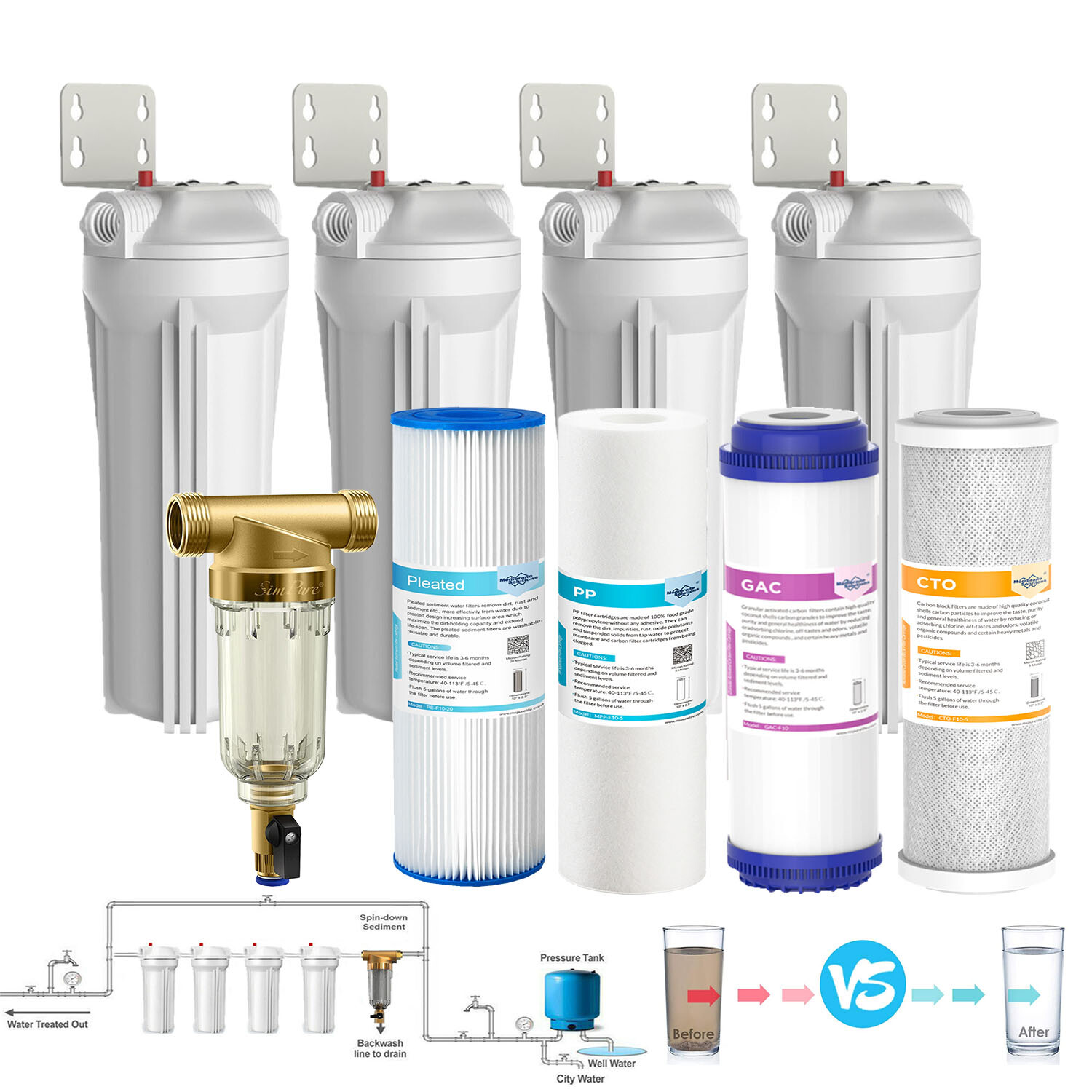 SimPure 10 Inch Whole House Water Filter Housing Filtration System Cartridge Set gallery