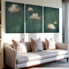 3 Pieces Dreamy Cloudscape Soft Green Background Large Wall Art for Set Of 3