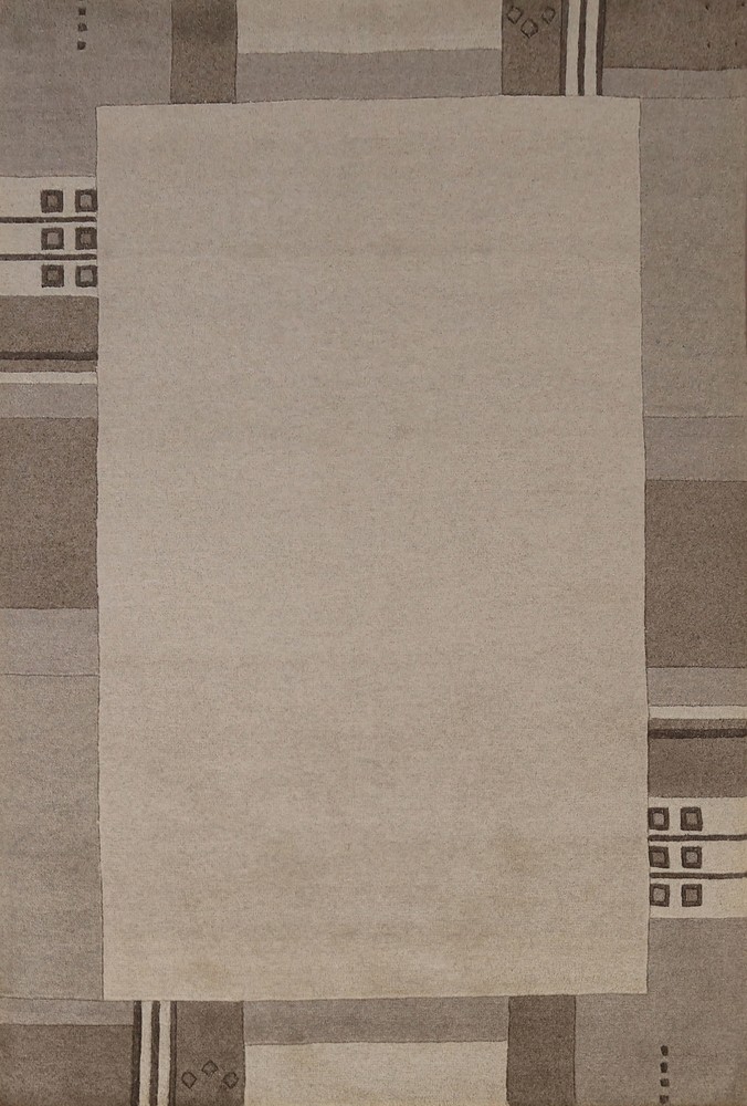 Bordered Artisan-crafted Beige Gabbeh Rug Wool Hand-tufted Carpet 5x8 ft