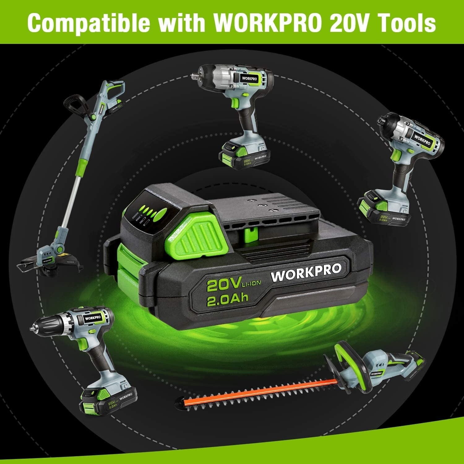 WORKPRO 20V 2.0Ah Li-ion Rechargeable Battery Pack for WORKPRO 20V Cordless Tool gallery