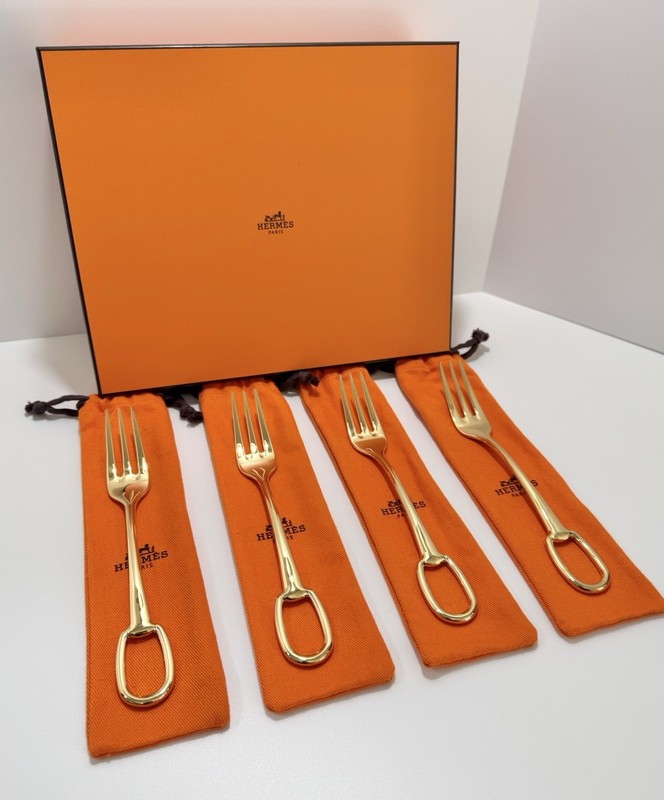 Hermès Grand Attelage Silverware Dinner Forks 18k Gold Plated RT870EA Set Of 4 gallery