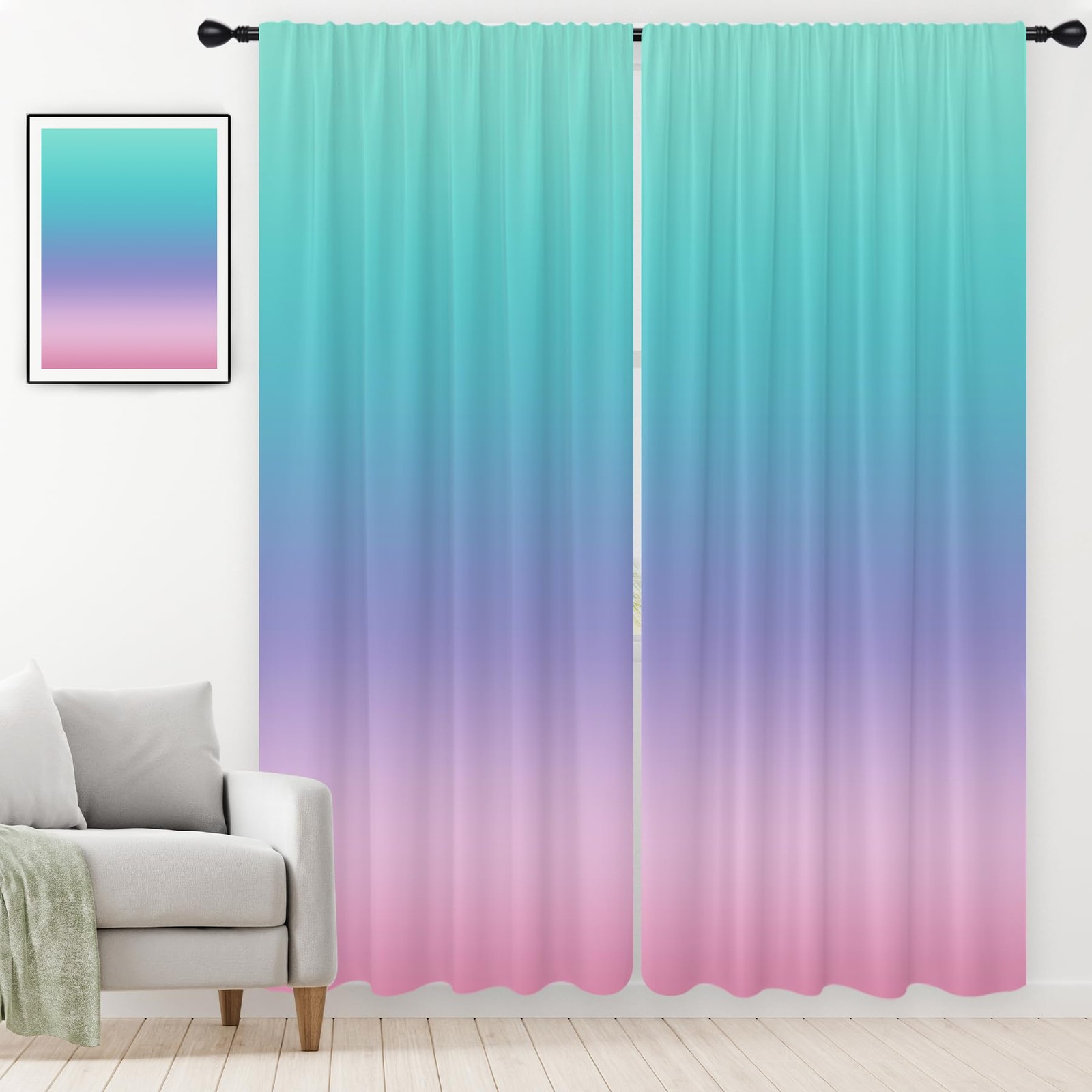 Pink Curtains Extra Long Wide Girls Cute Purple Teal Ombre Colorful Pastel Nu... gallery