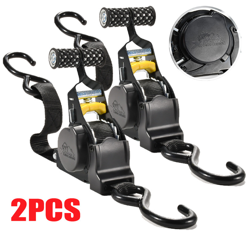 Cargo Transom Tie Down Strap 1500LBs Retractable Ratchet Strap w/S-Hook 2-pack gallery