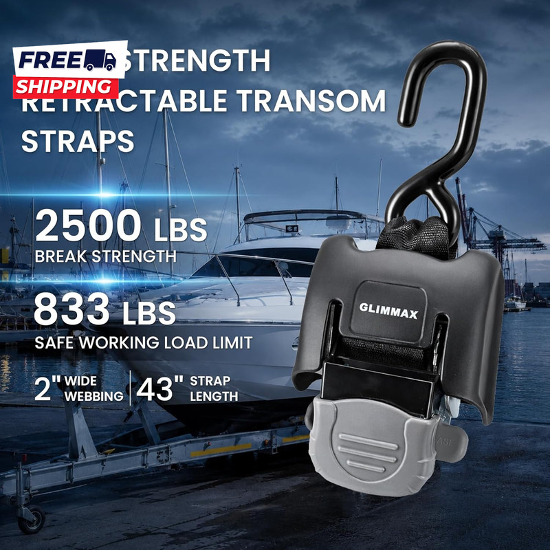 Retractable Boat Transom Tie down Straps 2 X 43 Inch 2500 Lbs Break Strength 833 gallery