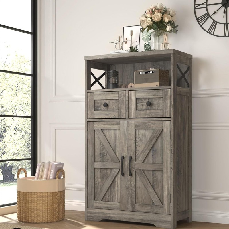 Charming Rustic Grey Storage Hutch with Open Shelf & Easy Assembly - 42.5 Inches gallery