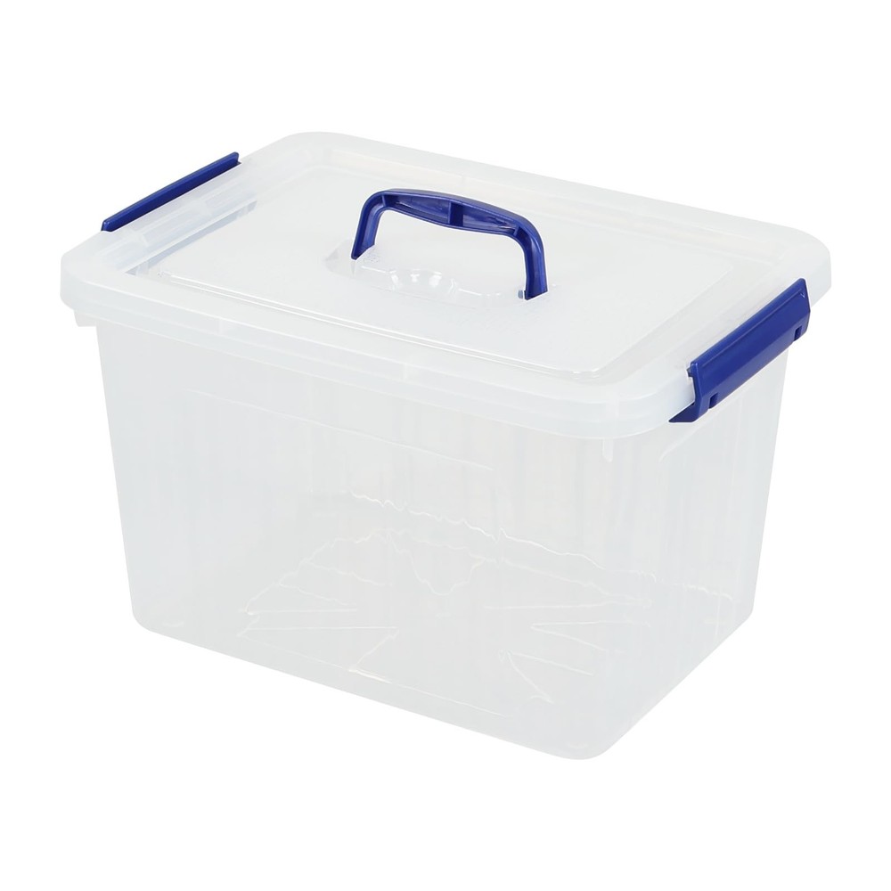 12 Liter Lidded Storage Bin with Handle, Latching Storage Box, Plastic Clear ...