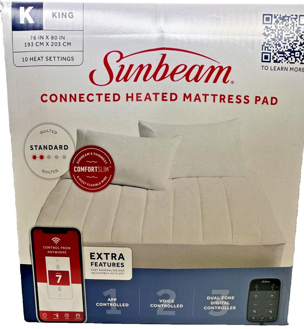 Sunbeam Wi-Fi Connected Mattress Pad King Size White gallery