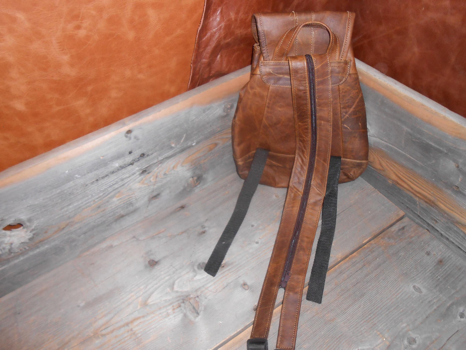 Leather backpack.New small to medium sized backpack spacious with zipper pockets 3