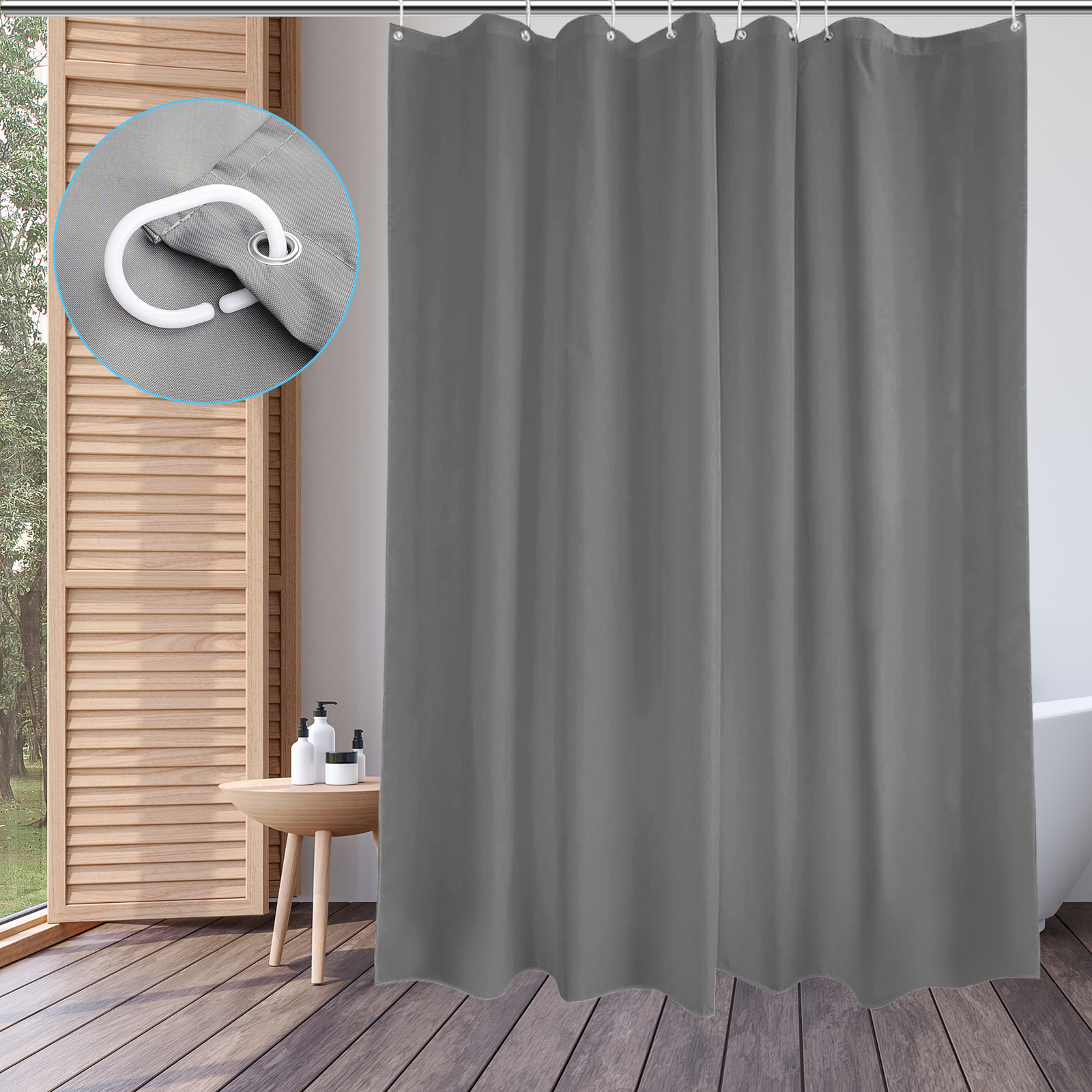 Waterproof Fabric Heavy Duty Shower Curtain Liner White/Gray 39 x 78in gallery
