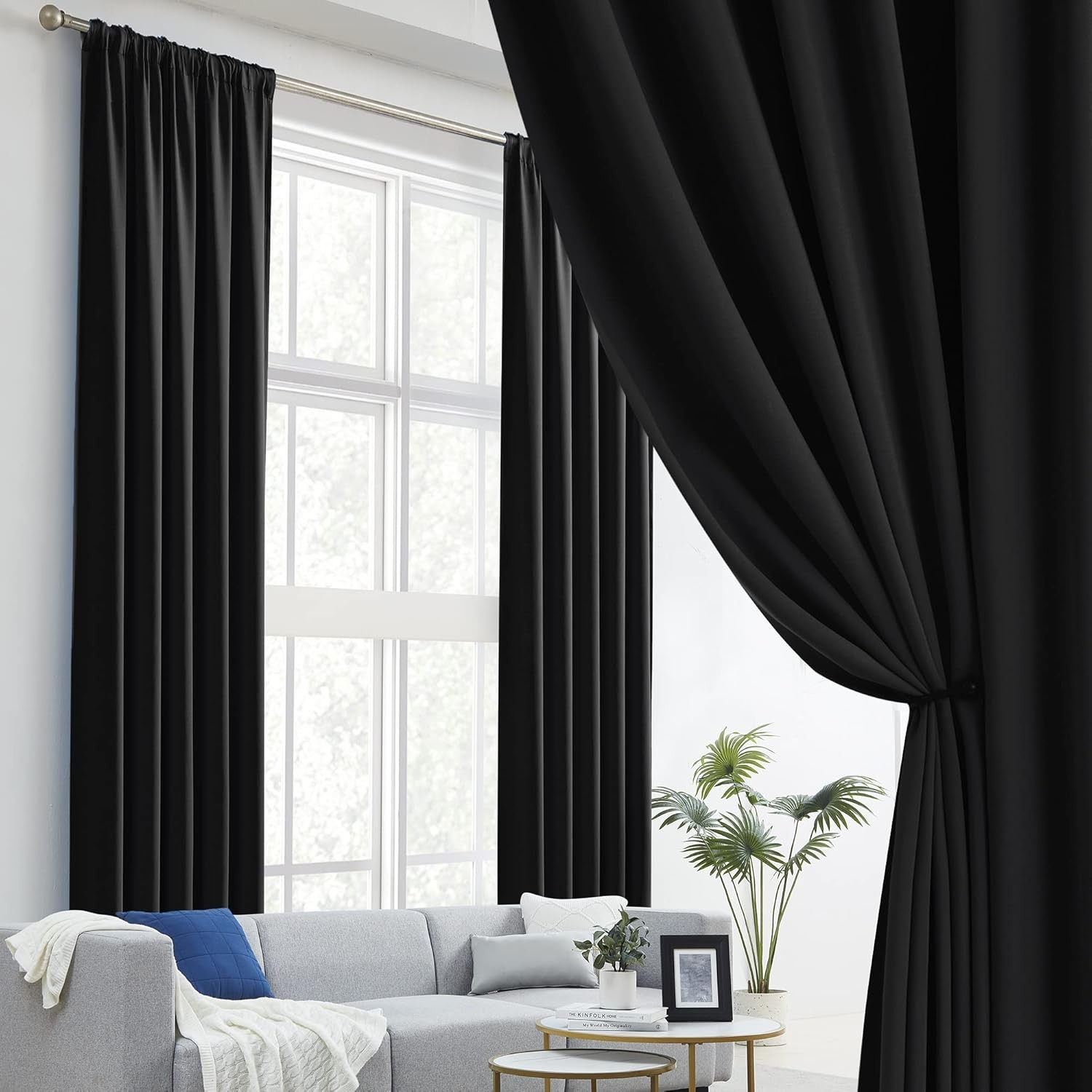 Black Blackout Curtains 102 Inches Long 2 Panels, Back Tab & Rod Pocket gallery