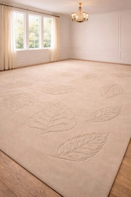 Hand Tufted Loop & Cut Pile Leaf Design Rug – Modern Textured Wool Carpet 8x10 gallery