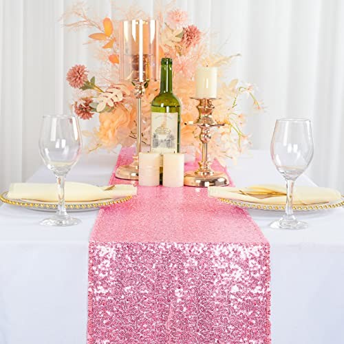 12x108-Inch Sequin Table Runner 1 Piece 12x108" Pink Gold