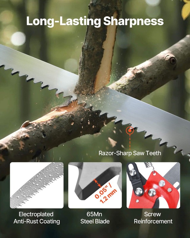 27ft Extendable Pole Saw with 8 Adjustable Sections, 65Mn Steel Blade, Scissors gallery
