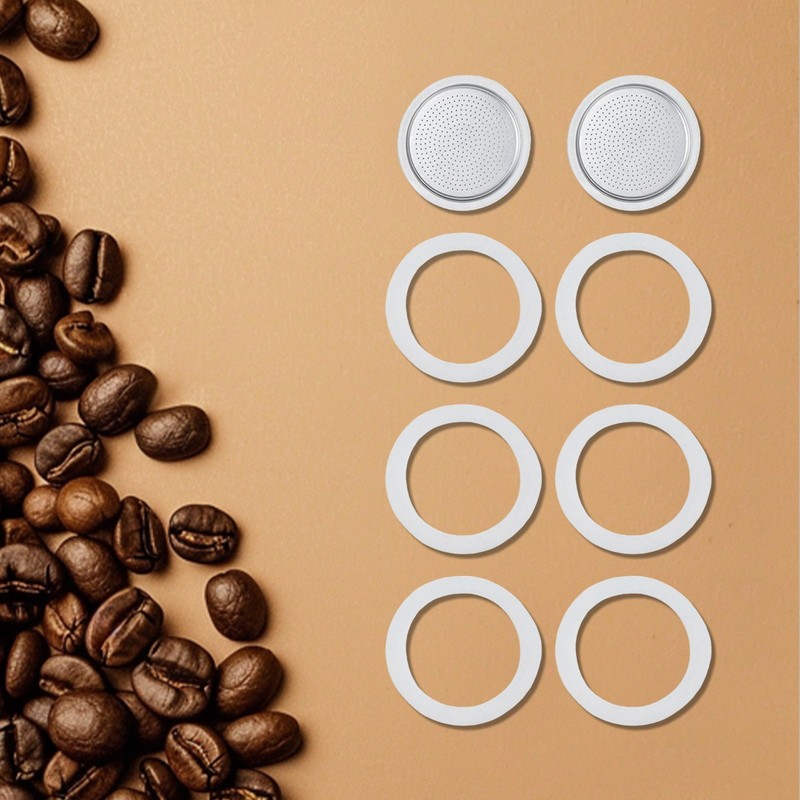 Two Filter Set with Six Silicone Gaskets for Efficient Moka Pot Espresso Making gallery