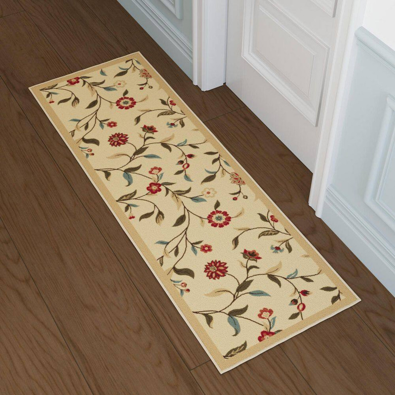 Ottohome Collection Non-Slip Rubberback Floral Leaves 2X5 Indoor Runner Rug, 1 F gallery