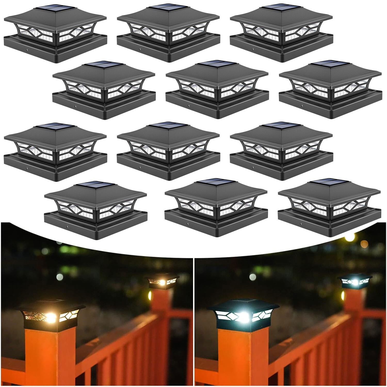2-12PCS Solar Post Deck Cap Lights Outdoor Fence Dock 4x4/6x6 LED Lamp PVC Vinyl gallery