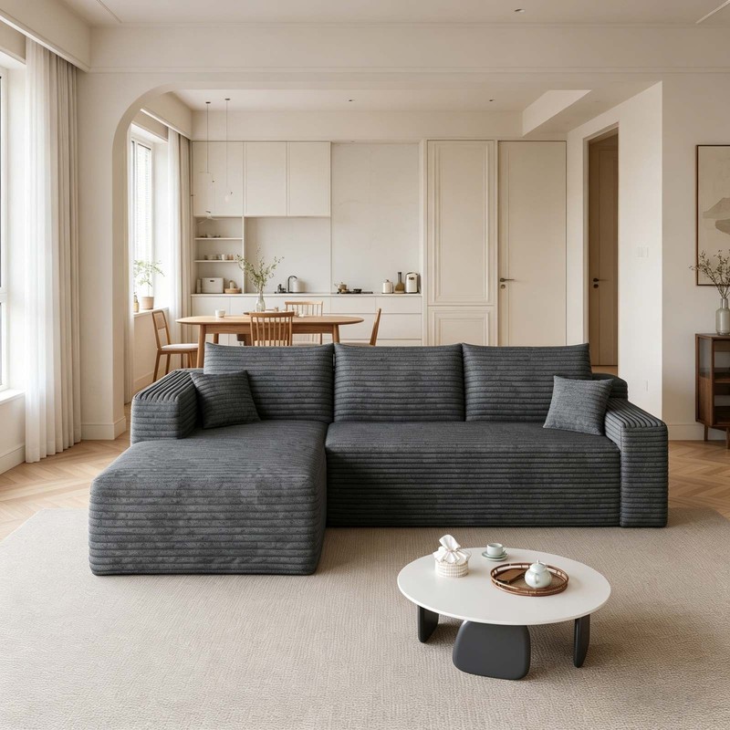 95" L Shape Couch Comfy Sectional Boneless Sofa with Left Chaise for Living Room gallery