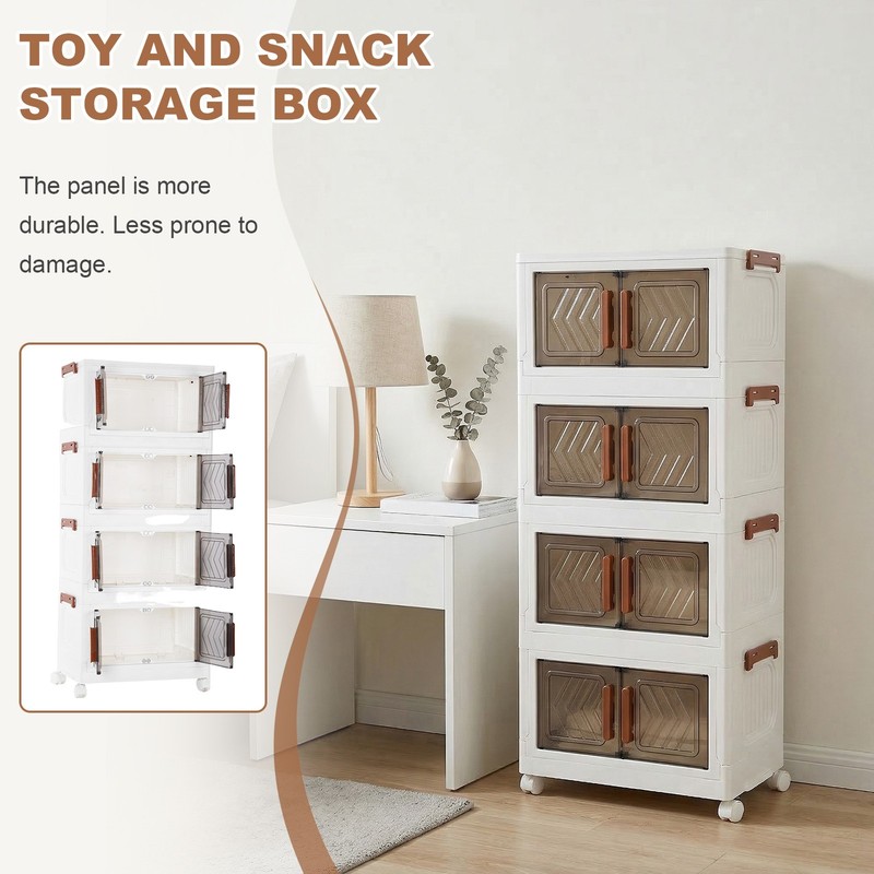 Stackable Plastic Storage Cabinet with Doors & Wheels 4 Tier Organizer Rack USA gallery