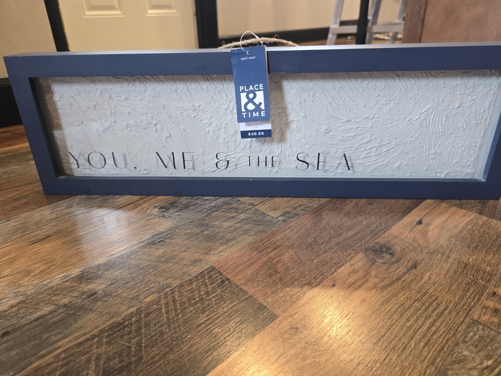 Place & Time 'You, Me & The Sea' Hanging Framed Wood Sign Blue White Black gallery