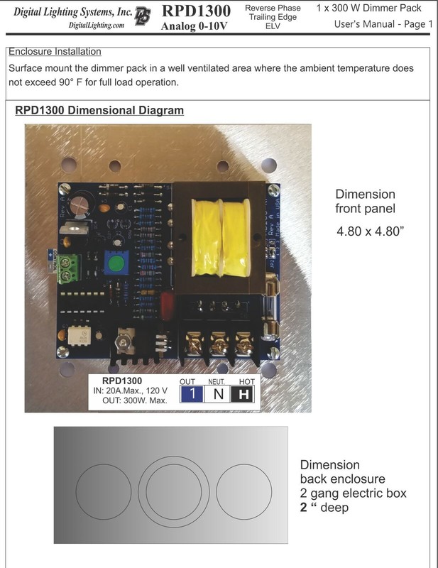 RPD1300 : 0-10V, 300 W. Reverse Phase, ELV LED dimmer. UL Listed, MADE IN USA gallery