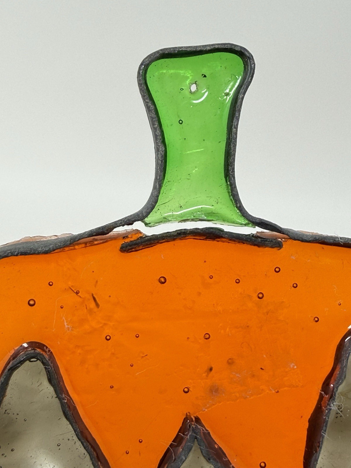 Vintage Leaded Stained Glass Pumpkin Sun Catcher Halloween Jack O Lantern *READ* gallery