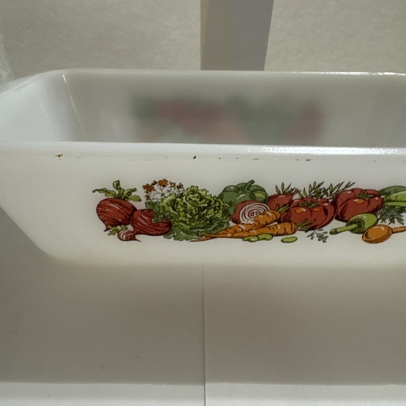 Glasbake J-522 Loaf baking Pan Vegetable Pattern 1.5qt Milk Glass Made In USA gallery