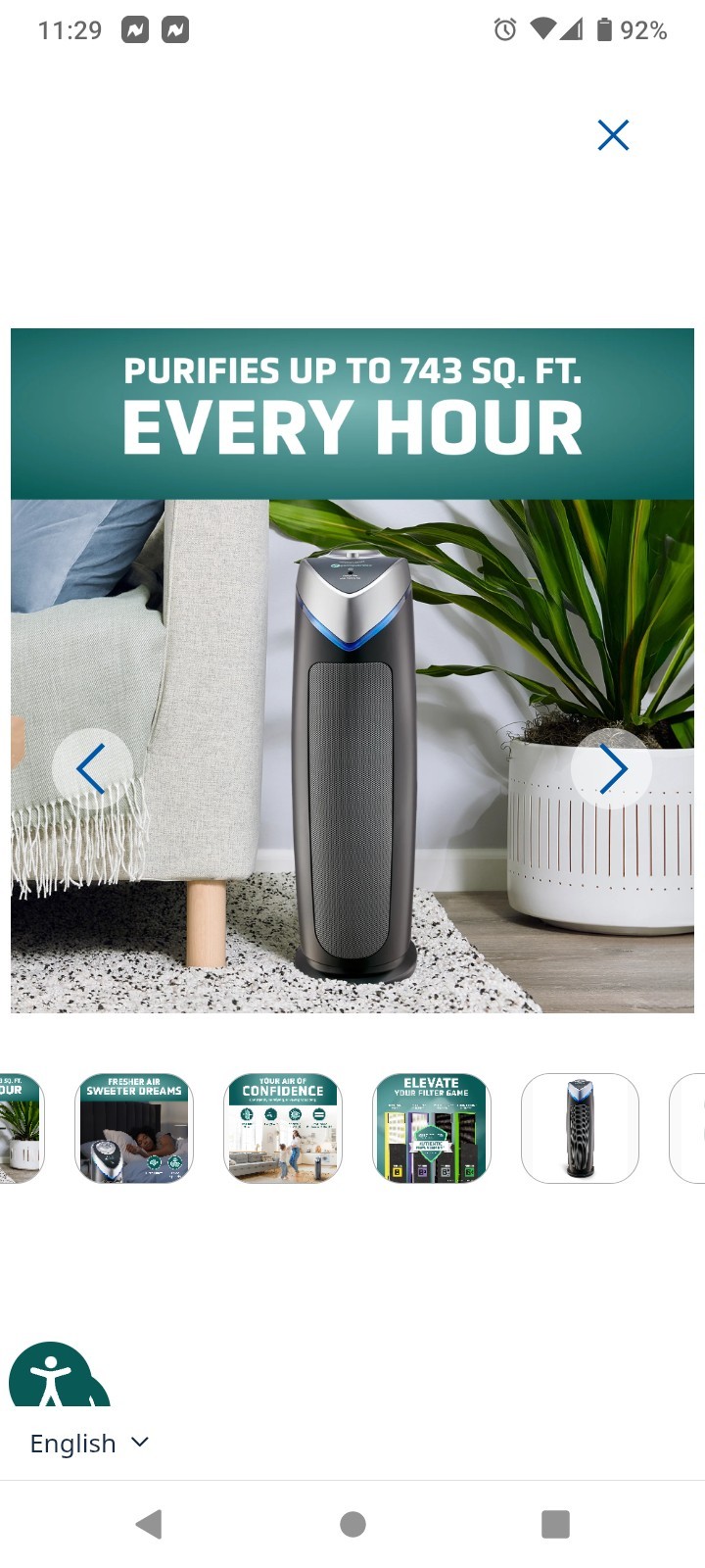 GermGuardian AC4825DLX Tower HEPA-Type UV-C Quiet Air Purifier 740 sq ft gallery