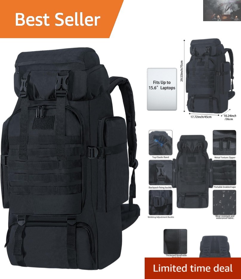 Spacious 80L Waterproof Daypack – Comfortable Travel Backpack with Molle System
