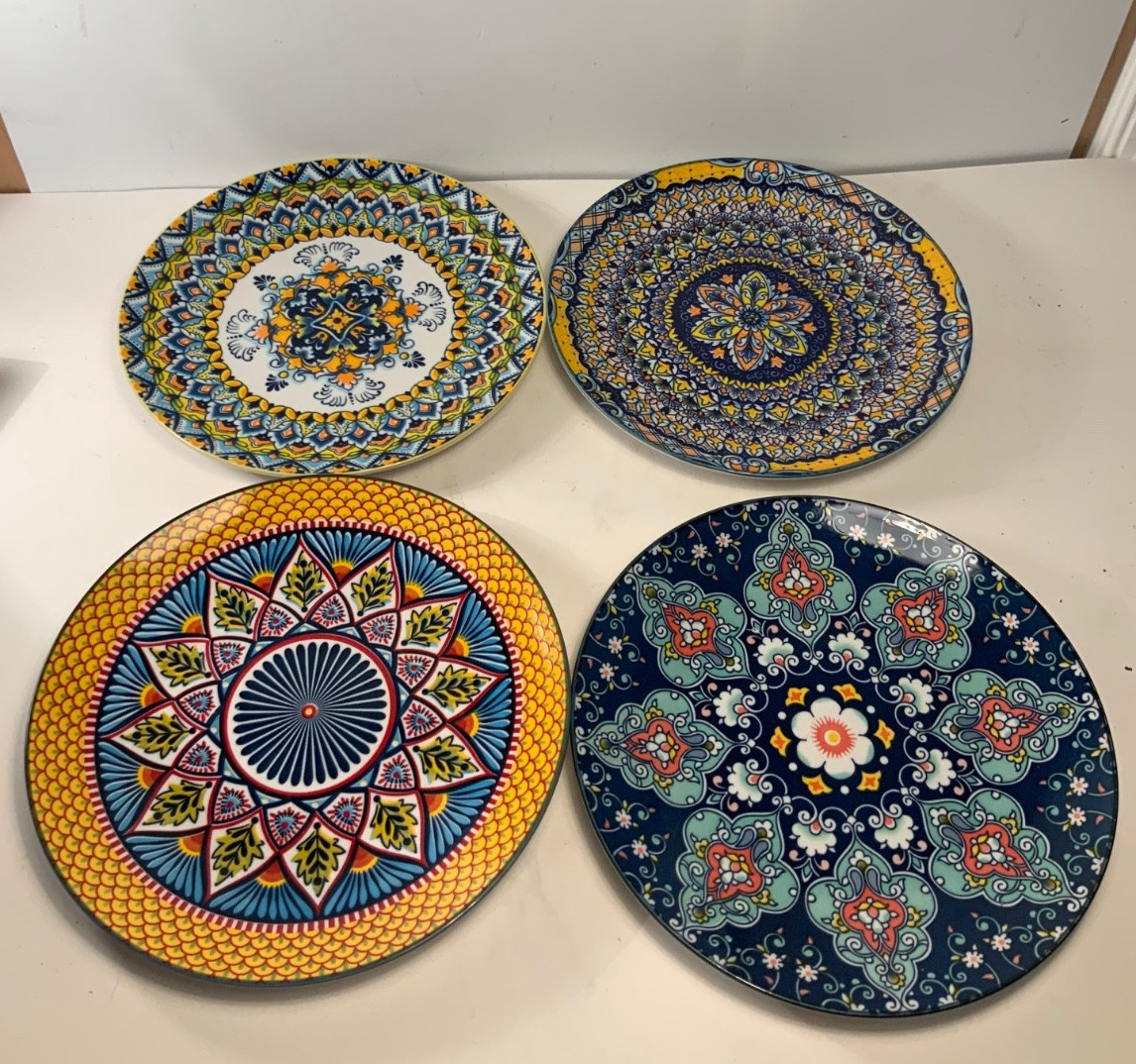 Set of 4 Mandala Pattern Boho Ceramic Plates 8.5 in. gallery