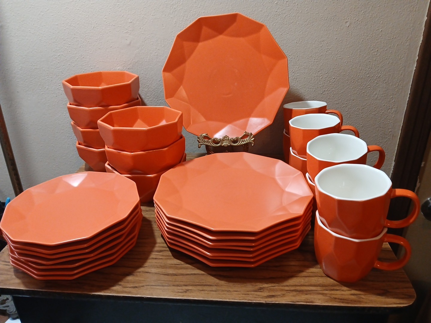Stone Lain Jamie Informal Porcelain 30-Piece Geometric Dinnerware Set, Orange gallery