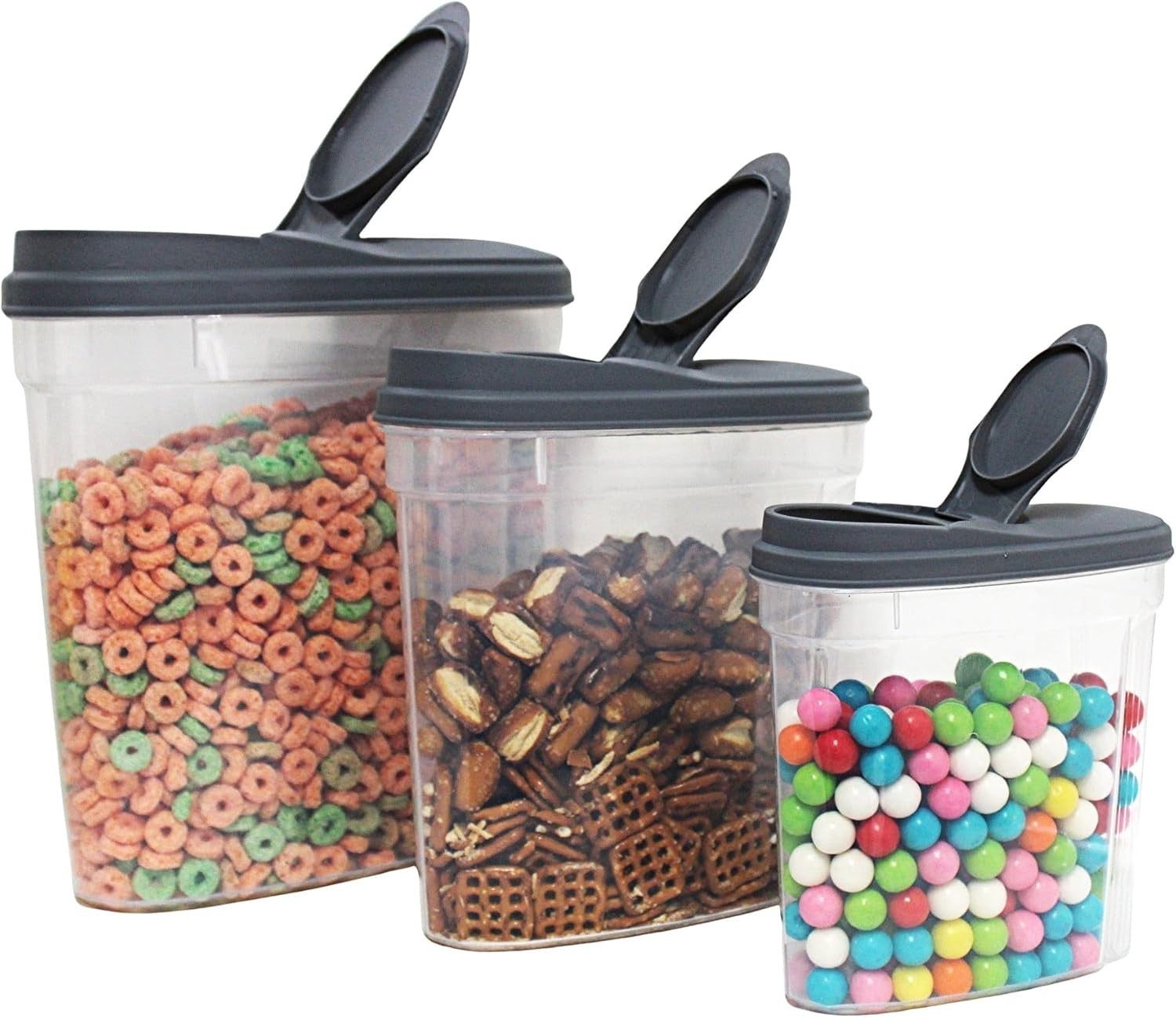 Dependable 3-Piece Cereal Dispenser Set BPA-Free Food Storage Containers grey gallery
