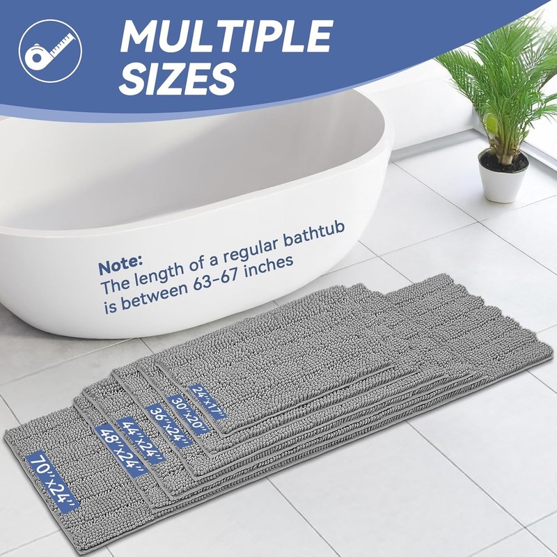 Long Bathroom Rug, Chenille Bath Runner with High Low Pile Design, Soft gallery