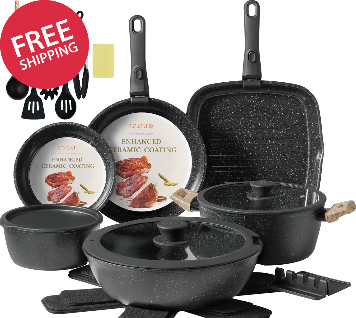 23Pcs Ceramic Cookware Set Non Stick Pots and Pans Set Non Toxic with Detachable gallery