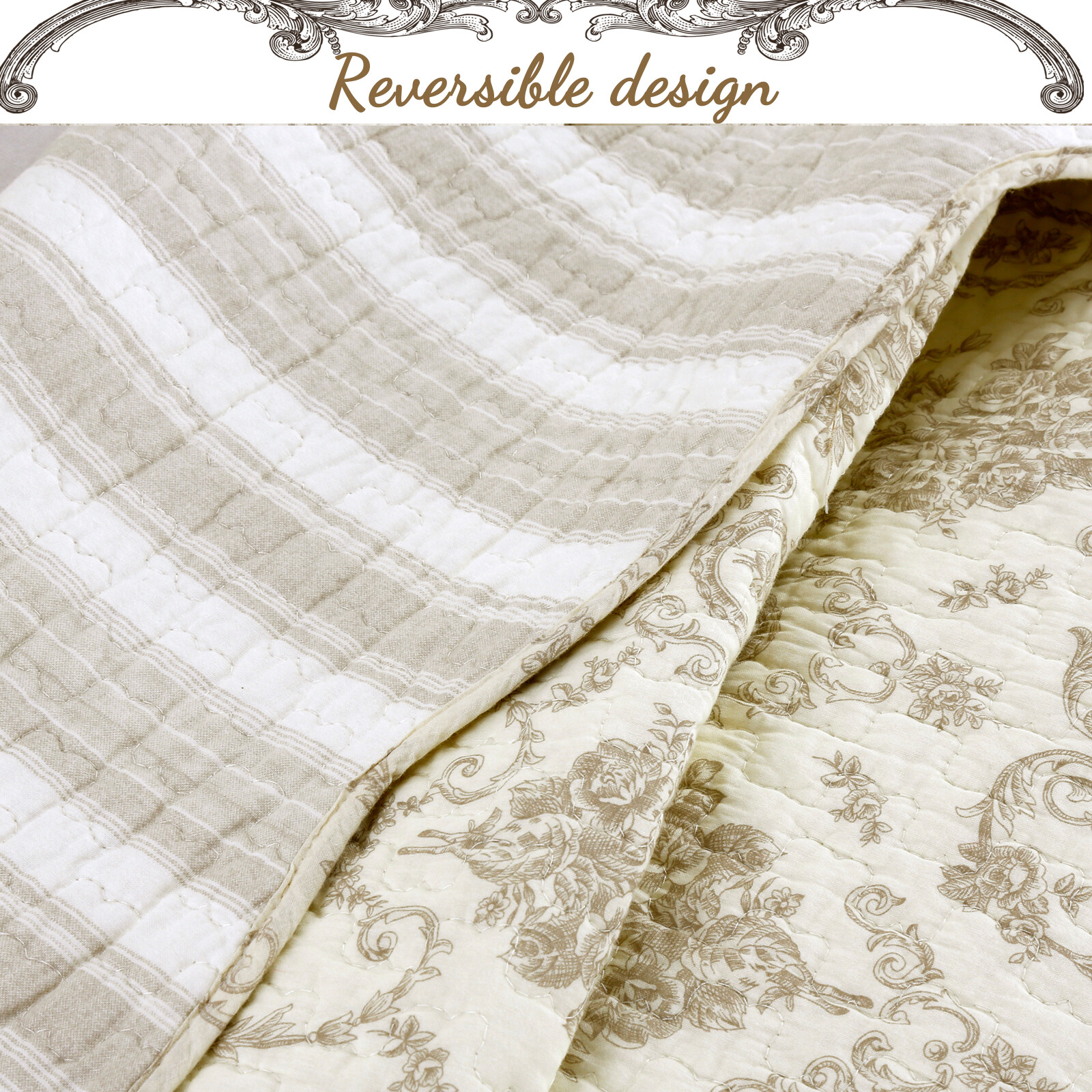 French Medallion Ivory 100% Cotton Quilt Set, Bedspread, Coverlet gallery