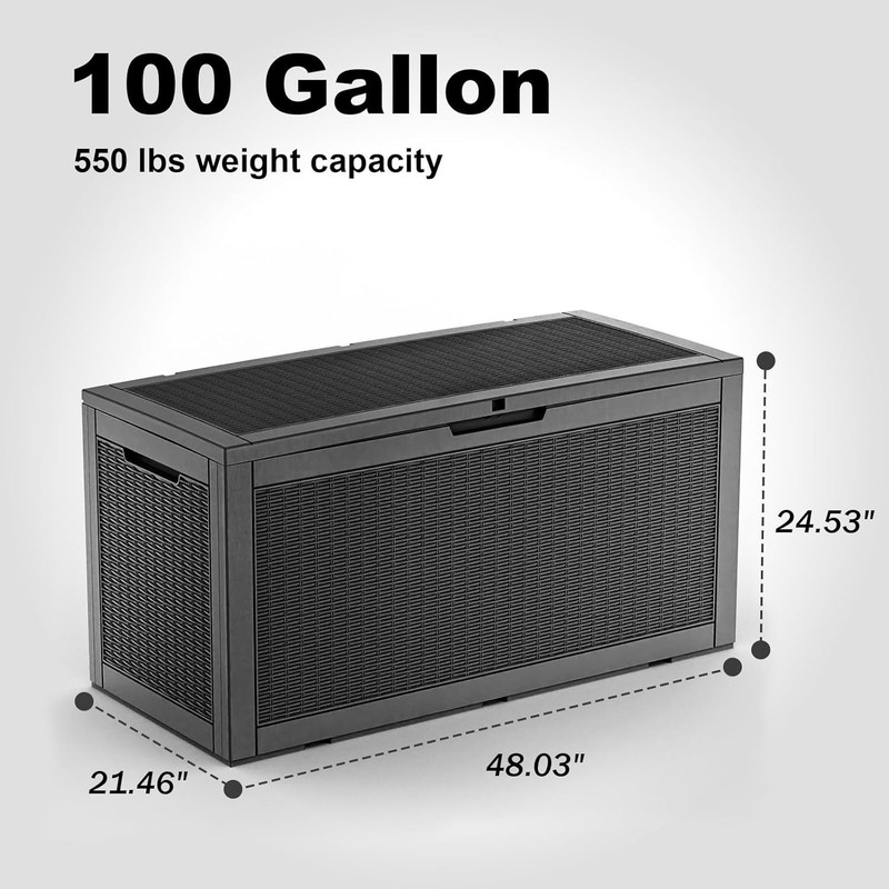 100 Gallon Resin Deck Box - Lockable Waterproof Outdoor Storage for Patio, Black gallery