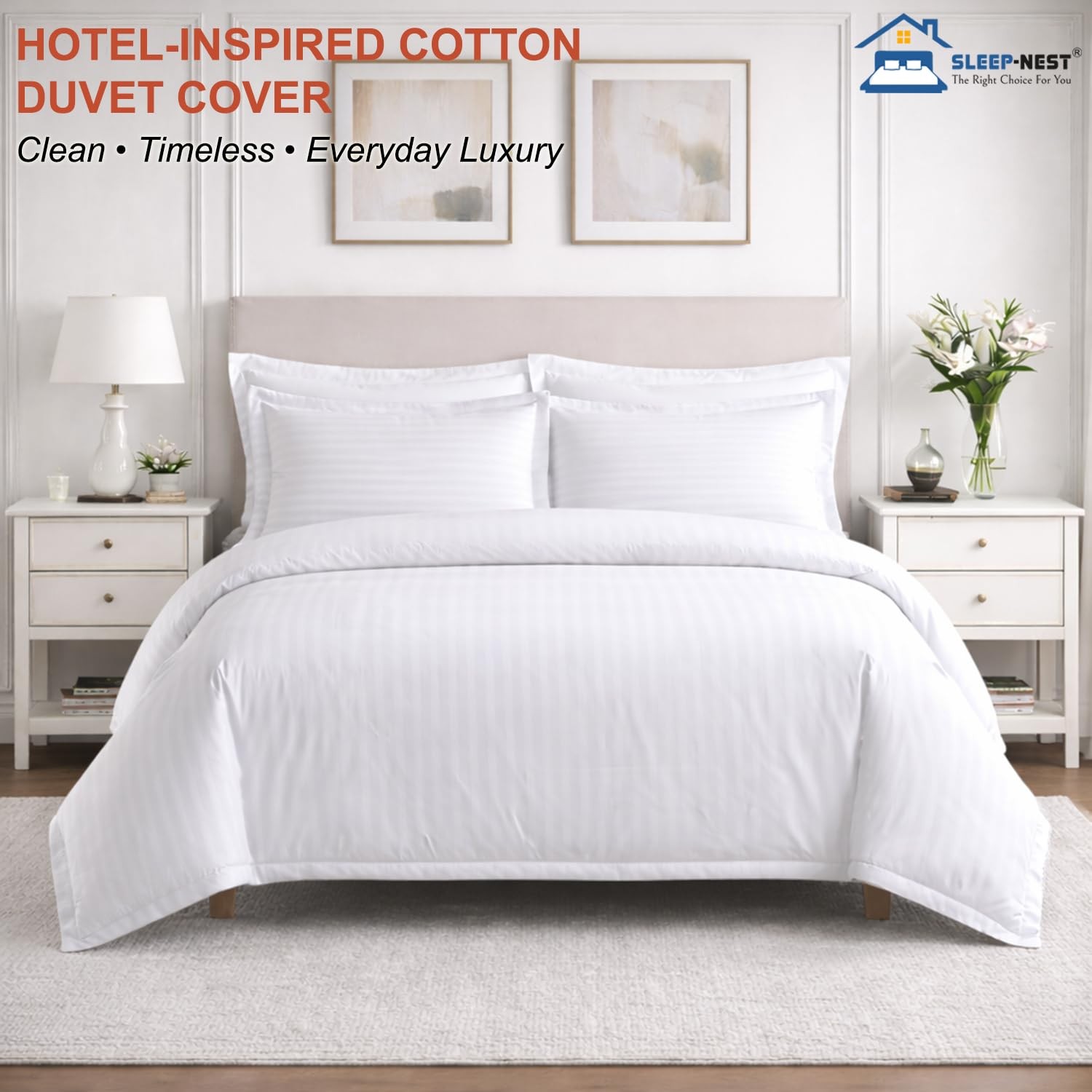 Sleep-Nest Oversized King Duvet Cover Set 120X120 Stripe 100 Cotton Sateen gallery