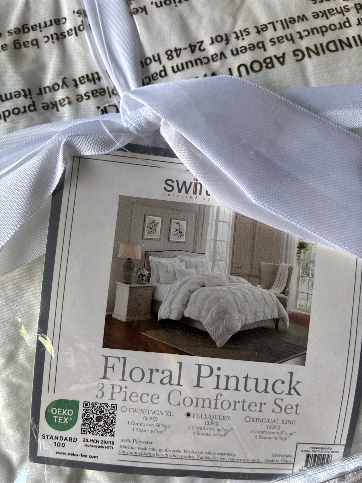 SWIFT HOME FULL / QUEEN FLORAL PINTUCK WHITE COMFORTER SET gallery