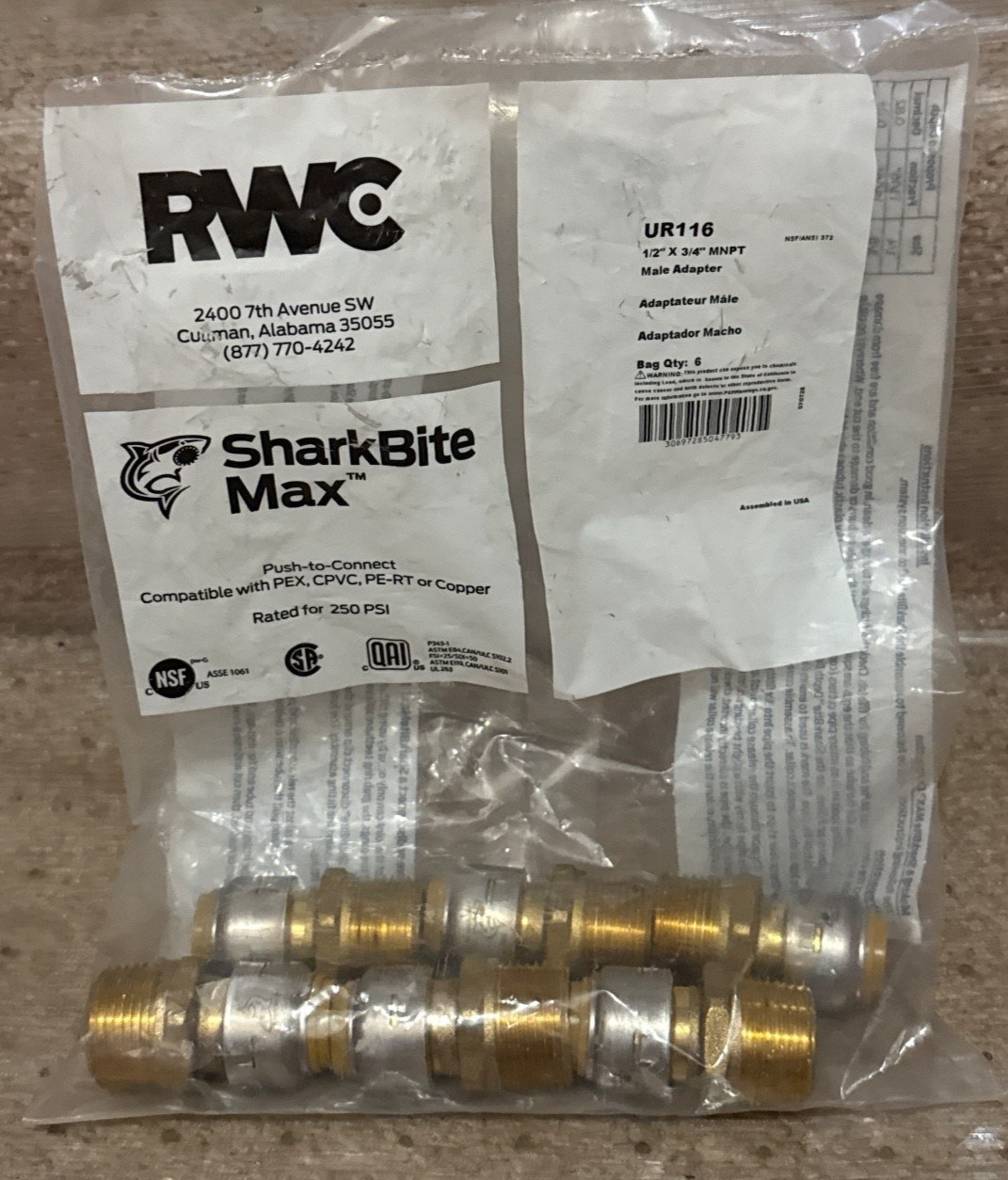(6) SharkBite Max 1/2" Push-to-Connect x3/4" MNPT Brass Reducing Adapter Fitting gallery
