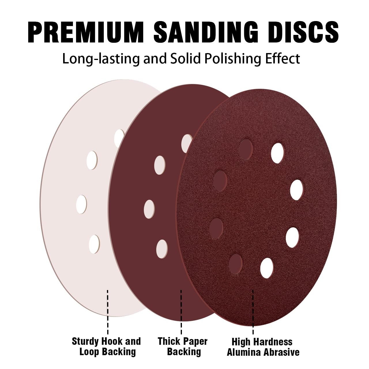 52 Pack 5 Inch 8Hole Hook and Loop Sanding Discs Sandpaper Red Round 60 80 12... gallery