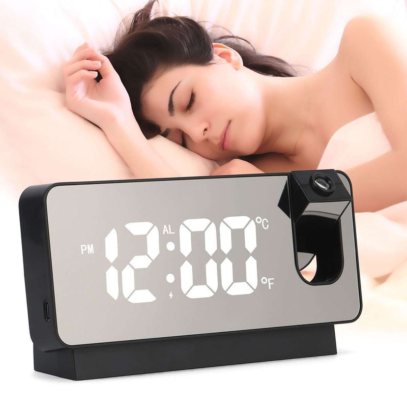 180° LED Digital Projector Rotatable Projection Snooze Dual Alarm Clock USB 24H gallery