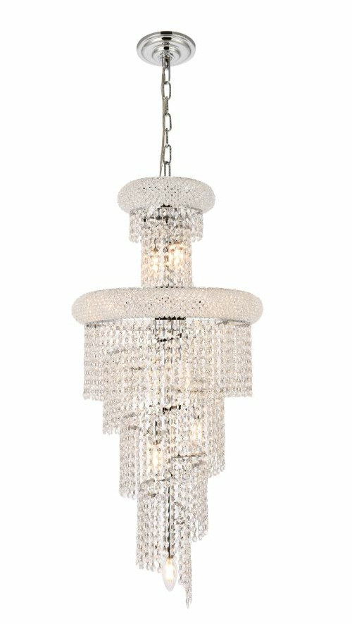 Crystal Chandelier Pendant Light Fixture Spiral Foyer or Dining Room Chrome 36" gallery