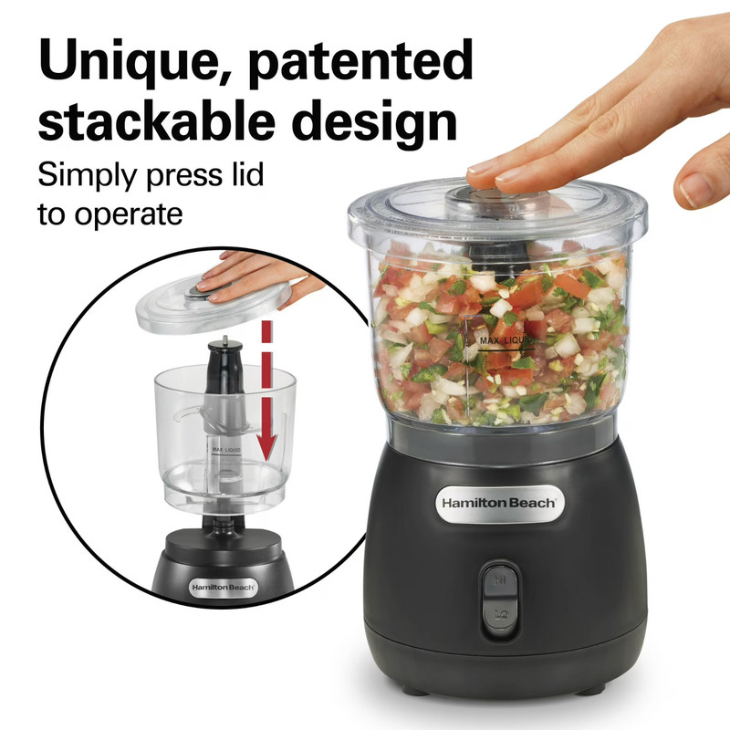 Hamilton Beach Stack & Press 3-Cup Mini Food Chopper Processor 2 Speed Black gallery