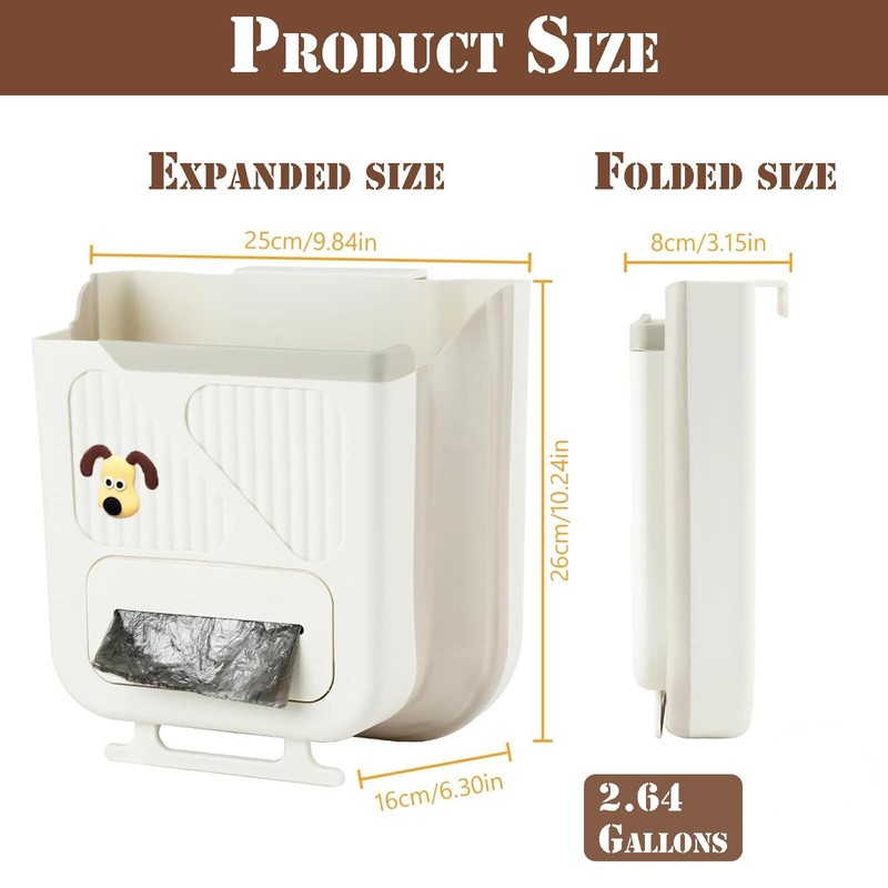 Hanging Trash Can for Kitchen Cabinet Door 2.64 Gallon Hanging Trash Can with... gallery