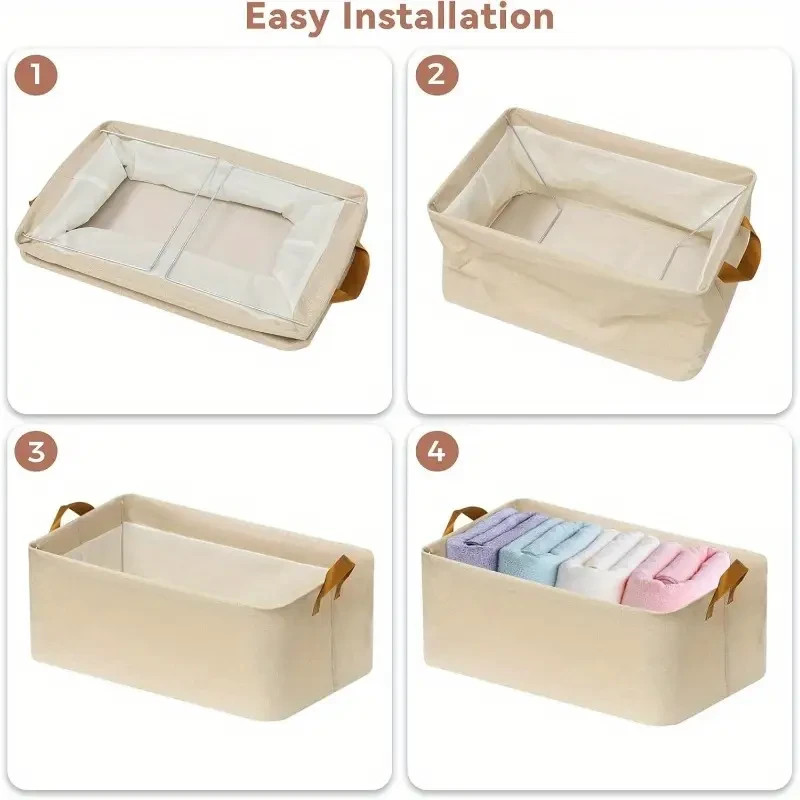 4pcs Medium Fabric Storage Baskets with Handles - 15"L x 10.2"W x 7.5"H, Beige gallery