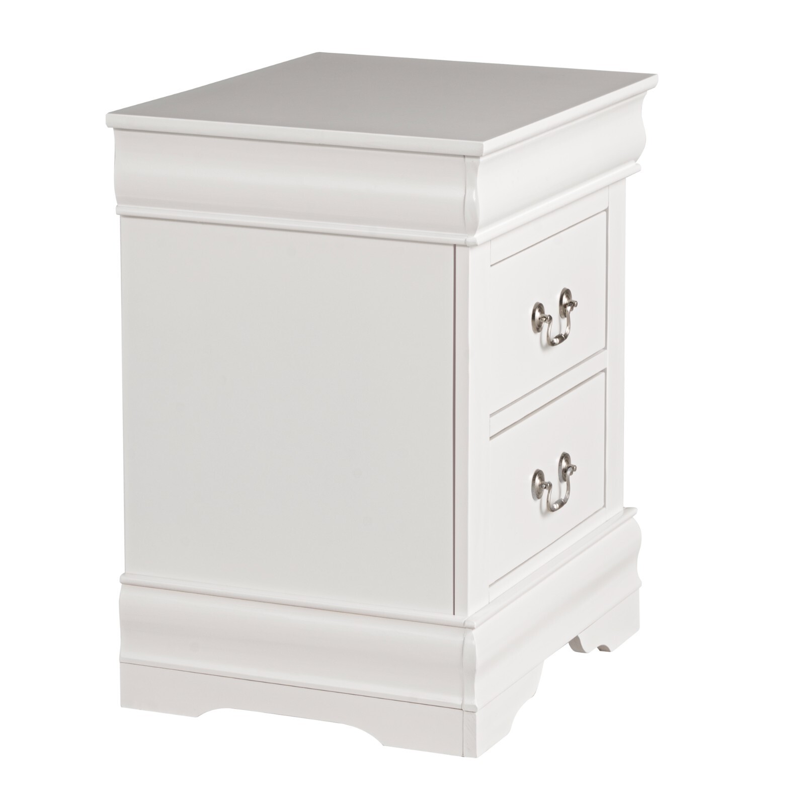Fully-assembled white wooden nightstand with drawers for bedroom storage gallery