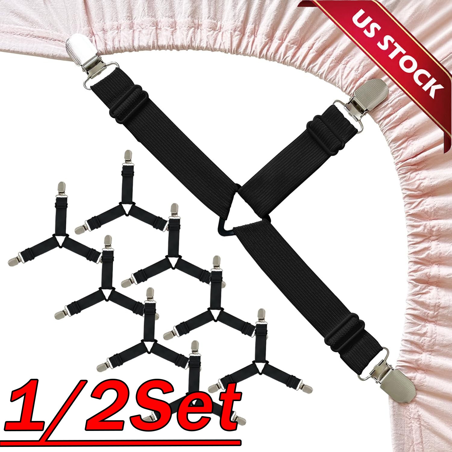 4Bed Sheet Fasteners Adjustable Elastic Suspenders Straps Mattress Covers Clips gallery
