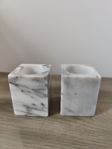 MARBLE Candle Holder Light gray w/ black marbling-2 For Sale gallery
