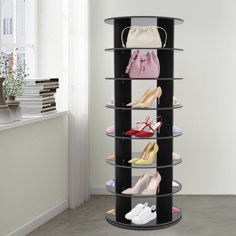 7-Tier 360° Rotating Shoe Rack 28-Pair 60 × 152cm Black Vertical Organizer gallery