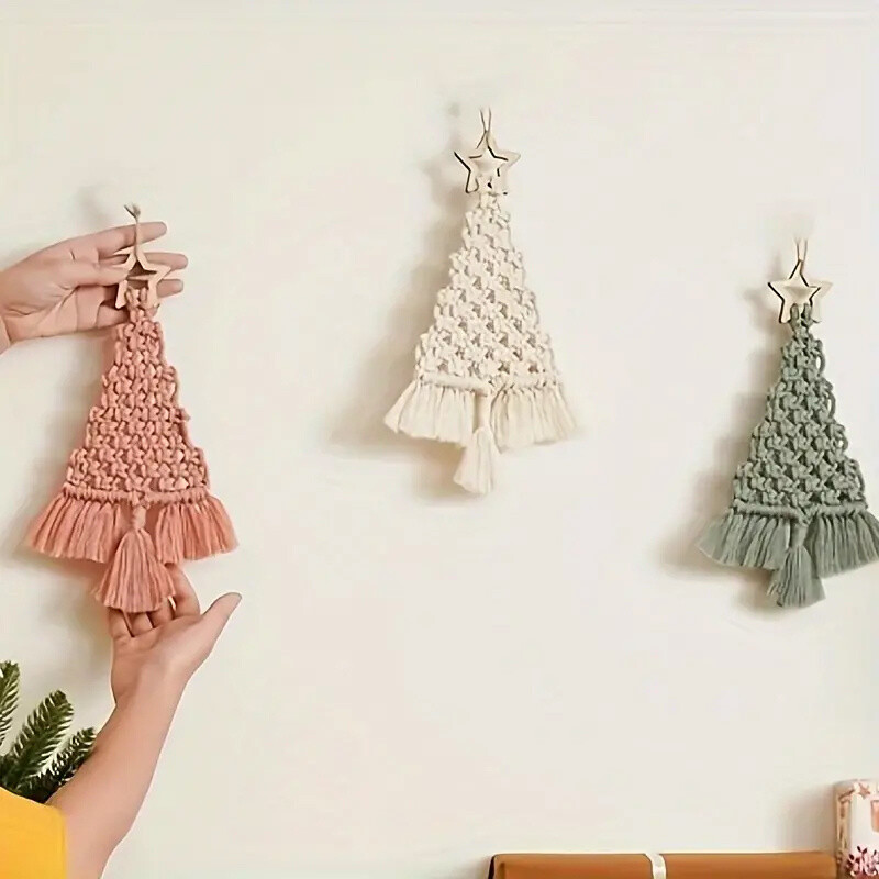 1Pc Christmas Tree Macrame Wall Hanging Tassel Tapestry Handmade for Home Decor gallery